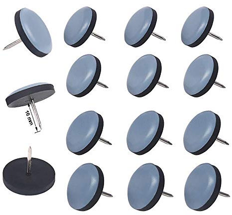 Goodway 16 deslizadores redondos de teflón para muebles, con clavo, diámetro de 22 mm, 16 unidades, 5 mm de grosor, revestimiento de PTFE, deslizadores de teflón