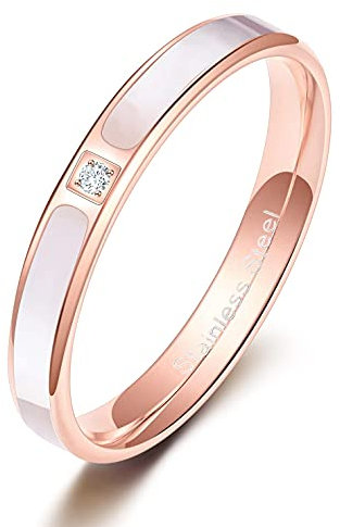 Zakk Bagues Femmes Hommes Or rose Acier inoxydable Insertion de coques Bagues de fiançailles de mariage Alliances (3.5mm,49 (15.6))