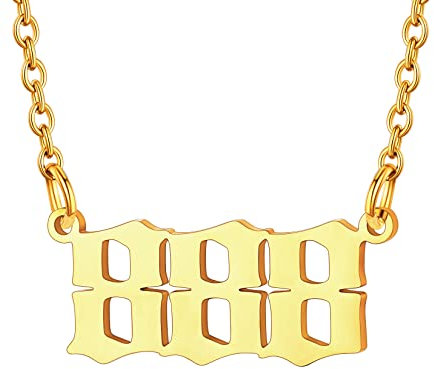 U7 Kette mit der Zahl 888 Kette Gold Damen Engelszahlen Kette 888 Anhänger Halskette Angel Number Kette Halsschmuck Edelstahl Engelnummern Glücklich Pendant Necklace Women Modeschmuck für Ehefrau