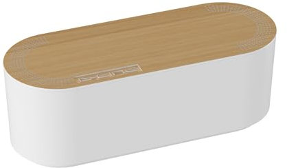 D-Line Kabelbox EU/CTUSMLO/SW, Kabelmanagement-Box zum Kabel verstecken bei Kabelsalat – Klein, Weiß mit Holzoptik-Deckel