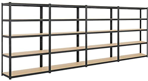 Yaheetech 4 x 5-Stufiges Lagerregal Schwerlastregal mit verstellbaren Regalböden, 480 x 45 x 180 cm, Schwarz