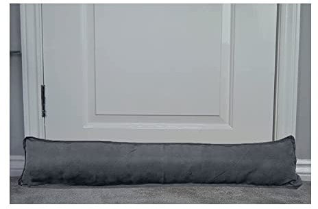Long Draught Excluder Door and Window Cold Blocker Cushions Extra Filled with Hollowfibre - Energy Saver Anti Wind Noise & Dust Plain Solid PolyCotton Multi Usage Heavy Duty Draught Stoppers (Silver)