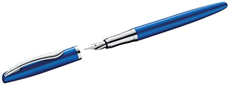 Pelikan Füller Jazz Noble, Saphire (Blau), für Rechtshänder und Linkshänder, eleganter Metall-Patronenfüller im Geschenketui, Feder M, 821841