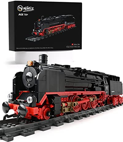 Nifeliz Zug BR01 Retro Dampflok Express Zug Modell Bausteine mit Schienen, Lokomotive Set Eisenbahn Bauspielzeug, Geschenk für Erwachsene und Jungen (1173 Teile)