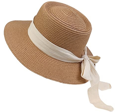 NiceYnn Chapeau de Soleil Panama en Paille Chapeau à Large Bord Respirant Ruban Amovible Kaki