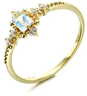 Epinki Echtgold Schmuck Ring 14 Karat Gelbgold Au585, Ewigkeitsring Memoirering Solitärring mit Mondstein, Rechteck, 14K Gold Hochzeitsring Verlobungsring Zirkonia für Damen, Gold, Gr.67