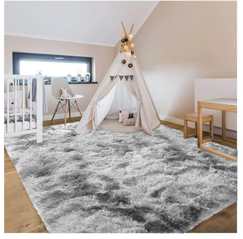 Bibykivn Shaggy Modern Teppich, Teppichunterlage Antirutschmatte, Als Faux Bett-Vorleger oder Matte, Langflor Teppiche für Wohnzimmer Schlafzimmer, Esszimmer oder Kinderzimmer (Hellgrau, 120x200 cm)