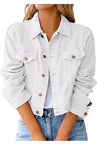 Veste en jean élégante pour femme - Blanche - Boléro noir - Taille 50 - Pour mariage - Veste d'été légère - Stretch - Courte - Blanche - Pour femme - Printemps été, Blanc., S