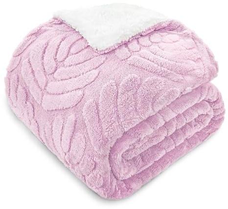 Whale Flotilla Coperta in pile Sherpa, per letto singolo, reversibile, leggera, calda, in peluche, ultra morbida, con motivo jacquard decorativo, 152 x 203 cm, lilla