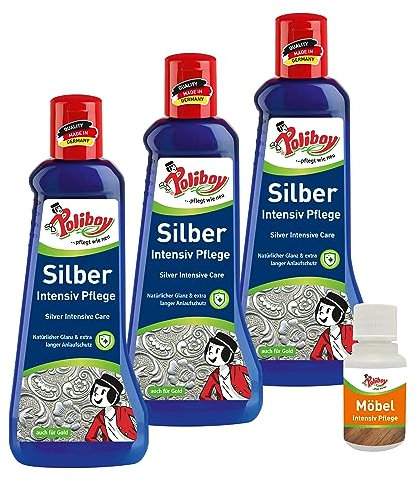 POLIBOY Silber Intensiv Pflege - Sanftes Poliermittel für Silberschmuck - 3x 200 ml - Mit Produkt-Probe - Made in Germany