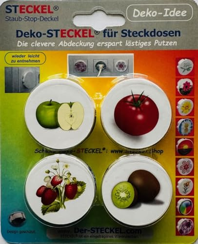 Steckel Deko DS-111 dekorative Steckdosen Abdeckung Staubschutz Deckel Steckdosendeckel Abdeckung für saubere Schuko-Steckdosen Leisten Mehrfachsteckdosen Spritzschutz Design (Obst&Gemüse)