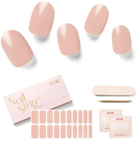 NAILOG Uv Gel Nagelfolie, Nagelsticker Uv Härtend, 20pcs Lang Anhaltende Nagellackstreifen, Gel-Nagelaufkleber in Salonqualität, Maniküre Kit mit Glänzendem Gel-Finish, Blush