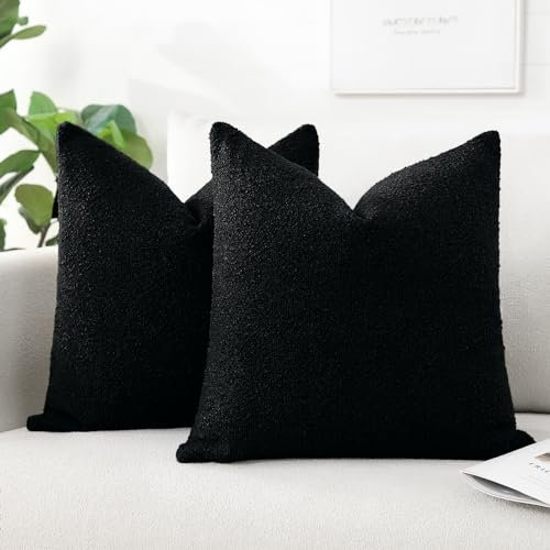 Artscope 2er Set Boucle-Kissenbezügen Wurfkissenbezug Moderne Dekokissen Kissenhülle Set Kissen Fall für Sofa Auto Schlafzimmer Zuhause Dekor 45x45cm, Schwarz