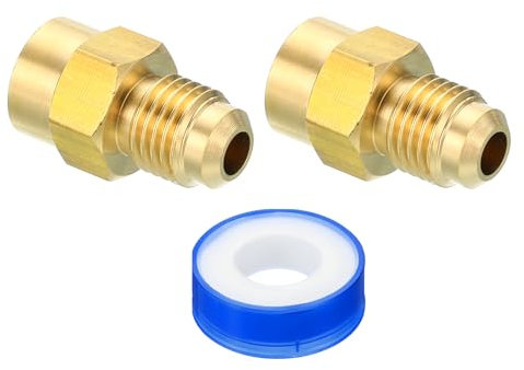PATIKIL Raccord de Tuyau en Laiton à Bride, 2 Pièces, Adaptateur de Raccord de Tuyau Mâle 1/4SAE à Femelle 1/8NPT avec Ruban PTFE pour Système de Réfrigération Gaz