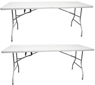 Jardin202 - Mesa Plegable Rectangular 180x70x74cm Catering | Mesa Resina con Patas de Acero Plegable para Eventos y terrazas | 2 Unidades (Blanca)