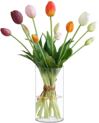 Olrla Tulipani artificiali fiori in vaso, 12 arrangiamenti di tulipani artificiali con vaso per casa ufficio decorazione di nozze