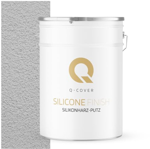 Q-COVER Silikonharz-Putz Hellgrau F262 25 kg, 1,5 mm – Kratzputz, Außenputz, Strukturputz, Fassadenputz, Wasserabweisend, Selbstreinigung