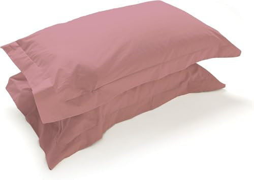 Corredocasa Coppia Federe Percalle 100% Puro Cotone per Cuscino Letto, Morbidezza Effetto Seta con Qualità Superiore, Made in Italy, Copricuscino Letto Chiusura a 3 volani (Rosa)