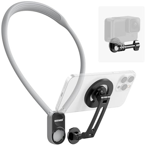 NEEWER Magnetic Neck Holder for Action Camera Phone Hands Free Neck Tripod Chest Mount Compatible with GoPro DJI Insta360 iPhone15 Android Neck Phone Holder for POV Vlog, Gray, GP16