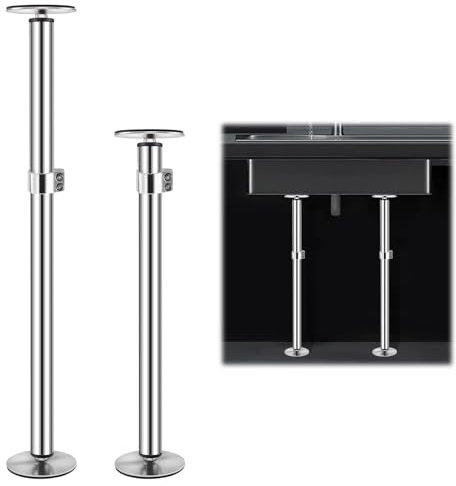 Snowtaros Soportes para fregadero de montaje inferior, soporte de acero inoxidable, poste ajustable de 45-79 cm, kit de reparación (paquete de 2)