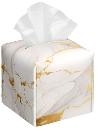 Mexpekil Copertura quadrata per scatola di fazzoletti in pelle PU con stampa in marmo bianco oro impermeabile porta fazzoletti cubo di carta per auto bagno cucina