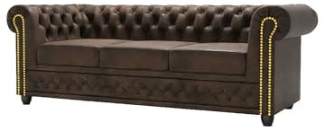 S-Style Möbel Sofa Couch Ecksofa Eckcouch L Form Mit Schlaffunktion 203 x 86 x 72 cm 3 Sitzer Freistehend Massivholzfüße Braun Elegant Gesteppt Goldene Metallniete Vintage Optik Mikrofaser Heinrich
