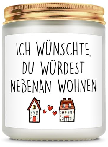Giftasy Geschenke für Frauen - Duftkerze mit Spruch, Geburtstagsgeschenk für Frauen, Beste Freundin Geschenke, Geschenke für Freundin, Geschenke für Schwester, Ich wünschte du würdest nebenan wohnen
