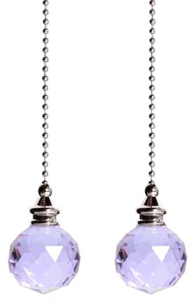 SEIWEI Purple, 30mm Ceiling Fan Pull Chain Extender Set, 2 Pcs Metal Decorative Pull Chains, for Ceiling Lights, Bathroom Light Pull Cord with Teardrop Frosted Glass Ball