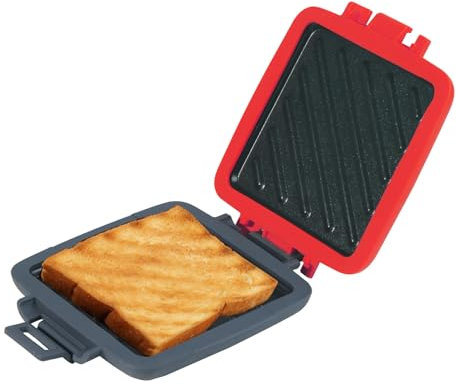 Mico Dingker Microwave Toastie Sandwich Maker, Snack Maker & Panini Press | Removable Non-Stick Plates Silicone Microwavable Cookware, Heatwave Technology, Red