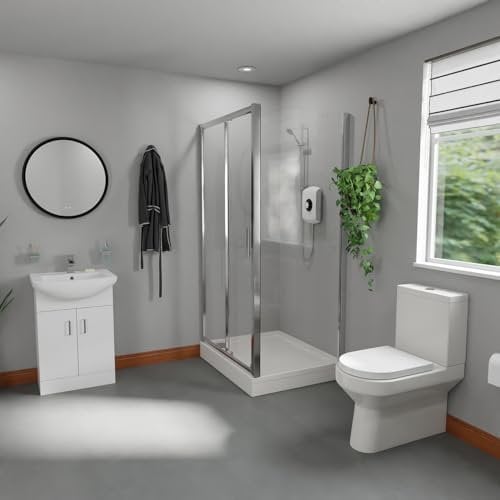 Wholesale Domestic Carter Gloss White 550mm Vanity and Chrome 1000mm x 800mm Sliding Door Shower Enclosure Bathroom Suite including Rectangular Tray