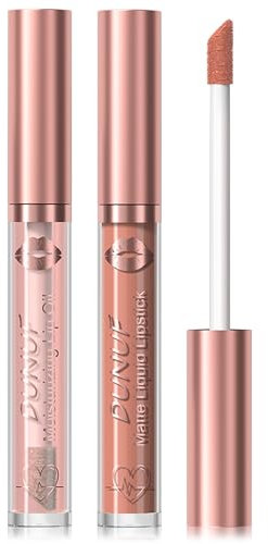 Jutqut 2 in 1 Lipgloss and Lip Oil Set, Moisturising Makeup Lipstick, Long Lasting & Waterproof Lip Gloss, Matte Natural Lip Tint, Glossy Nourishing Plumper Finish Transparent Lippenöl #01