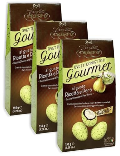 3X Crispo Ovetti Confettati Gourmet Cioccolato Fondente al gusto Ricotta e Pera 150g
