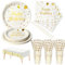 Nkaiso Party Tableware 121 Pcs White Gold Happy Birthday Theme Kids Birthday Decoration Party Accessories Set Includes Paper Plates Napkins Cups, for Party Supplies-24 Guests
