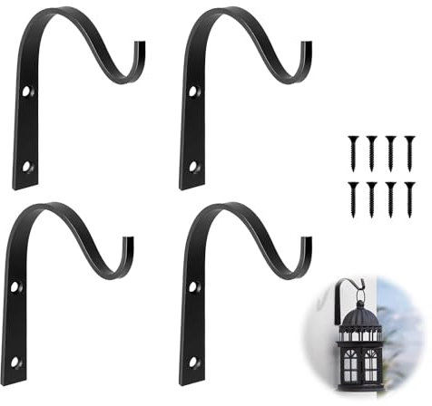 4Pcs Hanging Basket Brackets Hooks(3 X 4 Inch), Plant Hanging Wall Aluminum Hooks Durable Rustproof Garden Accessories Outdoor for Hang Plants Pots, Bird Feeders, Lanterns, Indoor Mount with Screws