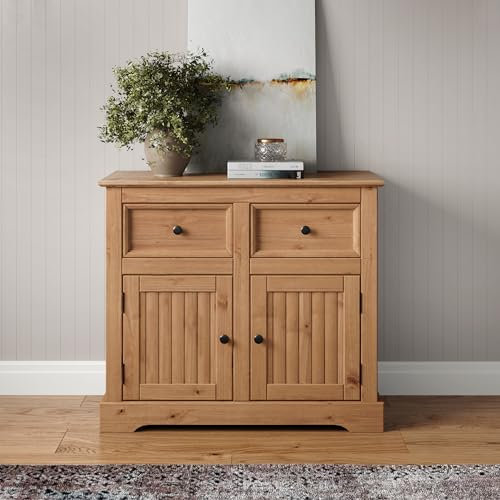 Mercers Furniture Country Pine Grey Charcoal Painted Wooden Dark 2 Door 2 Drawer Sideboard Cupboard Unit Storage Dresser Living Kitchen Solid Height 76cm Width 87cm Depth 40cm (Antique)