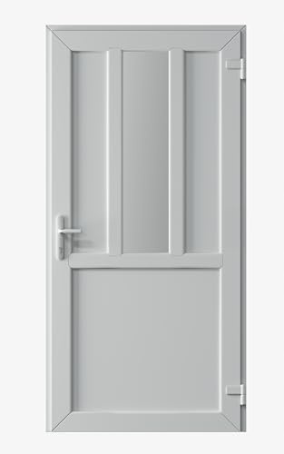 Außentür 90x205 cm DIN Rechts | Nebeneingangstür mit Kunststofffüllung und 5-Punkt-Verriegelung | Mehrzwecktür für Garage, Keller oder Werkstatt | Techniktür aus robustem PVC mit Milchglas | Weiß