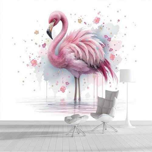 Fototapete Rosafarbenes Weiß Flamingos Malen Tapete 3D Effekt Tapeten Aquarelltiere Wandtapete Wohnzimmer Schlafzimmer Kinderzimmer Wand Dekoration Motivtapeten,250X170Cm