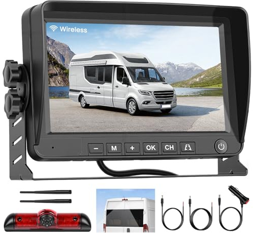 Ohradio Kabellose Rückfahrkamera 7 Zoll für FIAT Ducato 2006-2017 | Auch für Peugeot Boxer, Citroen Jumper 2006-2017. Top Mount Bremsleuchte Kamera, IPS, PKW-Set.