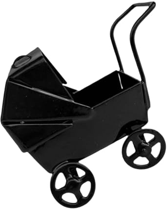 Toddmomy Miniatur Puppenwagen aus Metall Schwarzer Puppenhaus Kinderwagen Dekorativer Trolley für Puppenzimmer und Schreibtischdekoration