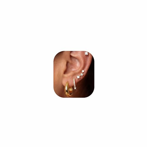 MOROTOLE Ohrringe Gold Creolen für Damen 14K Vergoldet Kleine Ohrringe Gold Set Hypoallergene Wasserfest Schmuck Klein Goldene Creolen Damen