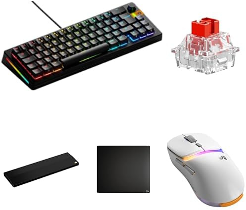 GLORIOUS Pack Vitesse Extrême Clavier GMMK 3 HE 65% AZERTY, Switchs Linéaires Fox HE, Souris Model D 3 sans Fil, Tapis de Souris Elements Air Rapide et Repose-Poignets Bois