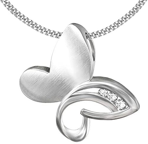 CLEVER SCHMUCK Damen Halskette Anhänger Schmetterling 22 x 18 mm 3 Zirkonia & Kette Panzer 45 cm lang 925 Sterling Silber 925 im Schmucketui creme