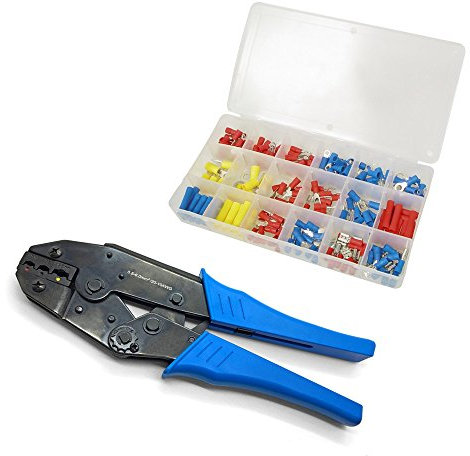 ARLI Crimpzange + Kabelschuhe Sortiment 350-teilig Elektrische Steckverbinder Flachstecker Verbinder Quetschverbinder Zange Set Terminals kfz Stoßverbinder 350 Sortiment Steckverbinder