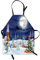 ABAKUHAUS Navidad Delantal de Cocina, Invierno Muñeco de Nieve Árbol de Navidad Santa Trineo Luna Regalos Nieve Estrellas, Estampa Digital Resistente al Agua Apto Lavadora, Blanco