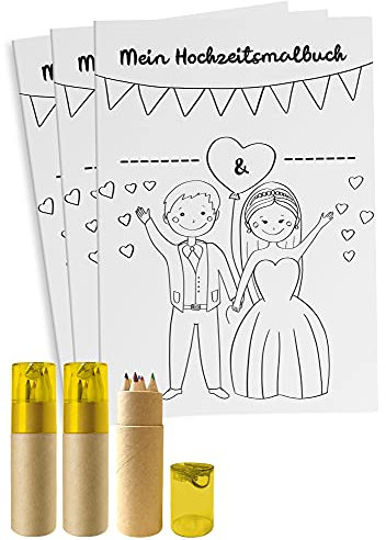 von Rafenstein Hochzeitsmalbuch für Kinder - 3er Set - Ausmalbuch zur Hochzeit mit Buntstiften & Spitzern - Kindermalbuch mit 28 Seiten