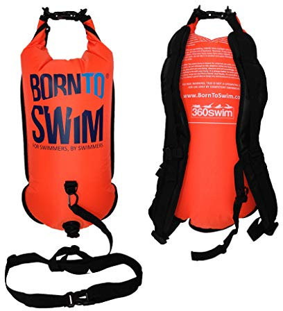 BornToSwim wasserdichte Trockenentasche und Swimrun Rucksackboje, 35 x 70 cm (15 Liters), orange