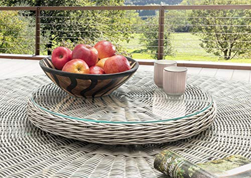 Destiny Drehteller Vintage Weiß Lazy Susann Drehtisch Polyrattan Glas für Luna Tisch - Ohne Tisch -