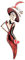 Broche acier femme élégante en tenue de soirée robe et chapeau rouge foncé.