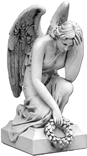 gartendekoparadies.de Engel Statue auf Sockel, Steinfigur H. 82 cm, 95 kg, Grau, frostsicher aus Steinguss für Außenbereich