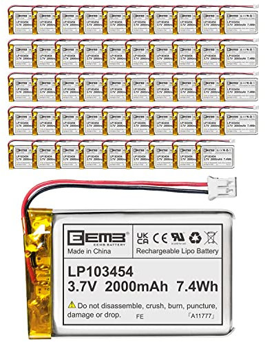EEMB Lithium Polymer Akku 3,7 V 2000mAh 103454 Wiederaufladbarer Lipo-Akku mit JST-Anschluss für VXI Blue Parrott – bestätigen Sie die Polarität des Geräts und des Anschlusses vor dem Kauf(50)